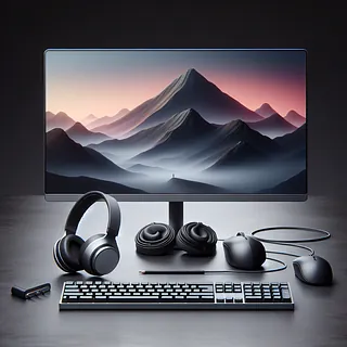 Realistic stock image of modern computer peripherals.